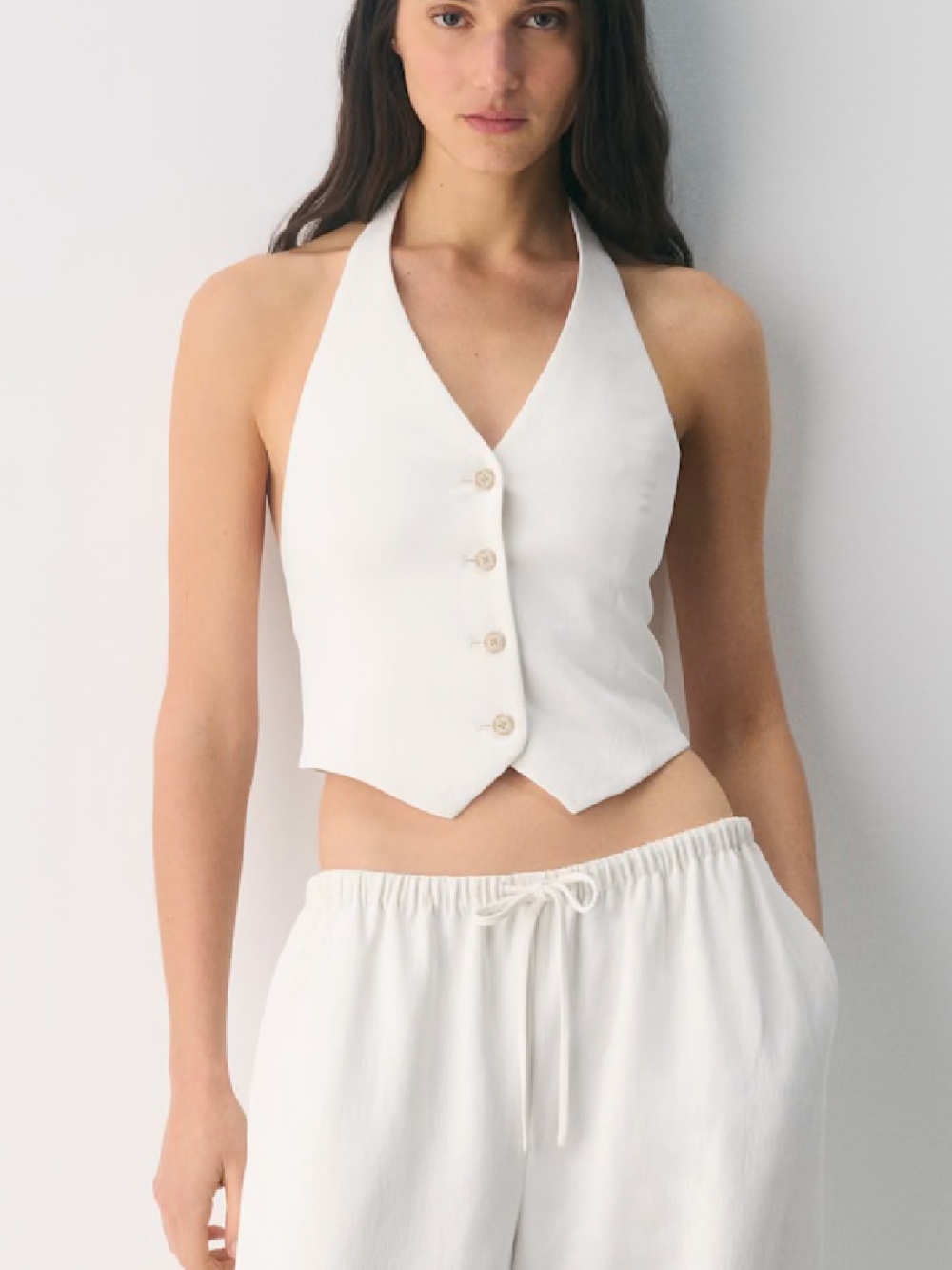 NWT Babaton Cream Halter Vest with Button Front